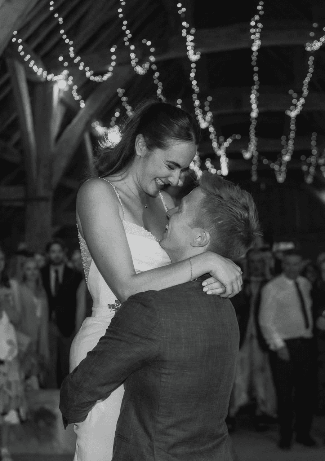 First dance under the fairy lights at Pinglestone Barn